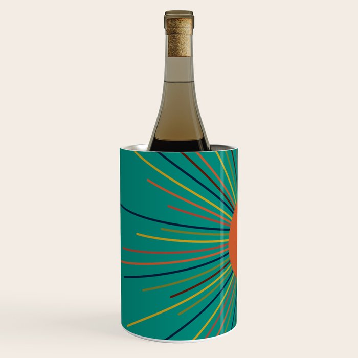 Mid-Century Modern Sunburst - Minimalist Abstract Sun in Mid Mod Orange, Olive, Mustard, and Teal Turquoise Wine Chiller Gallery Image 2