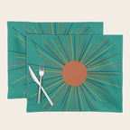 Mid-Century Modern Sunburst - Minimalist Abstract Sun in Mid Mod Orange, Olive, Mustard, and Teal Turquoise Placemat Gallery Image 1