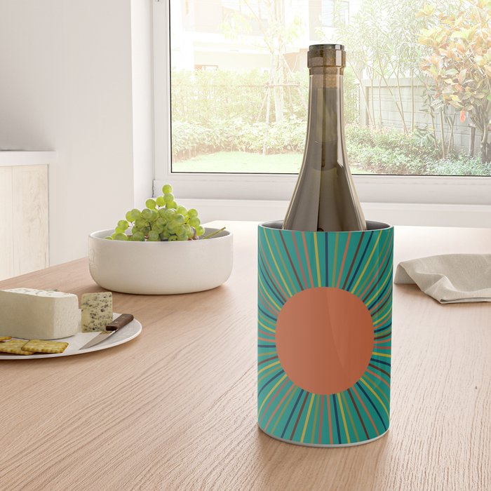 Mid-Century Modern Sunburst - Minimalist Abstract Sun in Mid Mod Orange, Olive, Mustard, and Teal Turquoise Wine Chiller Gallery Image 4