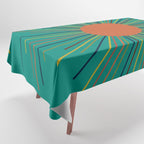 Mid-Century Modern Sunburst - Minimalist Abstract Sun in Mid Mod Orange, Olive, Mustard, and Teal Turquoise Tablecloth Gallery Image 1
