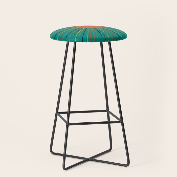 Mid-Century Modern Sunburst - Minimalist Abstract Sun in Mid Mod Orange, Olive, Mustard, and Teal Turquoise Stool Gallery Image 1