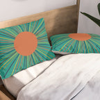 Mid-Century Modern Sunburst - Minimalist Abstract Sun in Mid Mod Orange, Olive, Mustard, and Teal Turquoise Pillow Sham Gallery Image 2