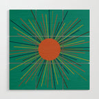 Mid-Century Modern Sunburst - Minimalist Abstract Sun in Mid Mod Orange, Olive, Mustard, and Teal Turquoise Wood Wall Art Gallery Image 1