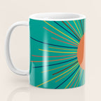Mid-Century Modern Sunburst - Minimalist Abstract Sun in Mid Mod Orange, Olive, Mustard, and Teal Turquoise Coffee Mug Gallery Image 3