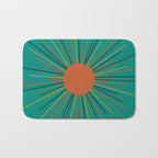 Mid-Century Modern Sunburst - Minimalist Abstract Sun in Mid Mod Orange, Olive, Mustard, and Teal Turquoise Bath Mat Gallery Image 1