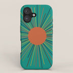 Mid-Century Modern Sunburst - Minimalist Abstract Sun in Mid Mod Orange, Olive, Mustard, and Teal Turquoise iPhone Case Gallery Image 1