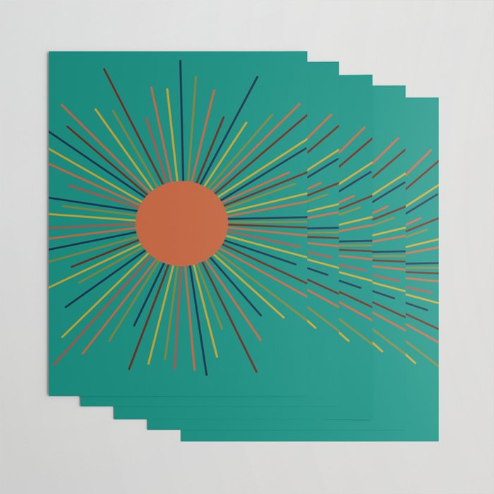 Mid-Century Modern Sunburst - Minimalist Abstract Sun in Mid Mod Orange, Olive, Mustard, and Teal Turquoise Wrapping Paper Gallery Image 3