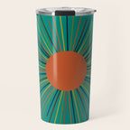 Mid-Century Modern Sunburst - Minimalist Abstract Sun in Mid Mod Orange, Olive, Mustard, and Teal Turquoise Travel Mug Gallery Image 1