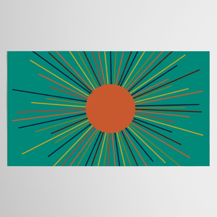 Mid-Century Modern Sunburst - Minimalist Abstract Sun in Mid Mod Orange, Olive, Mustard, and Teal Turquoise Tablecloth Gallery Image 2