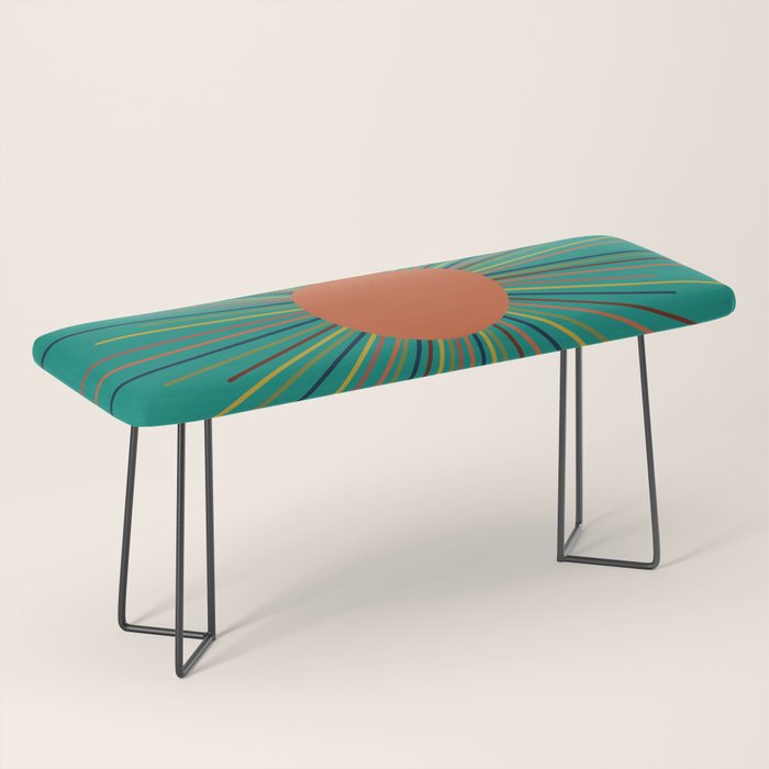 Mid-Century Modern Sunburst - Minimalist Abstract Sun in Mid Mod Orange, Olive, Mustard, and Teal Turquoise Bench Gallery Image 1