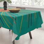 Mid-Century Modern Sunburst - Minimalist Abstract Sun in Mid Mod Orange, Olive, Mustard, and Teal Turquoise Tablecloth Gallery Image 3