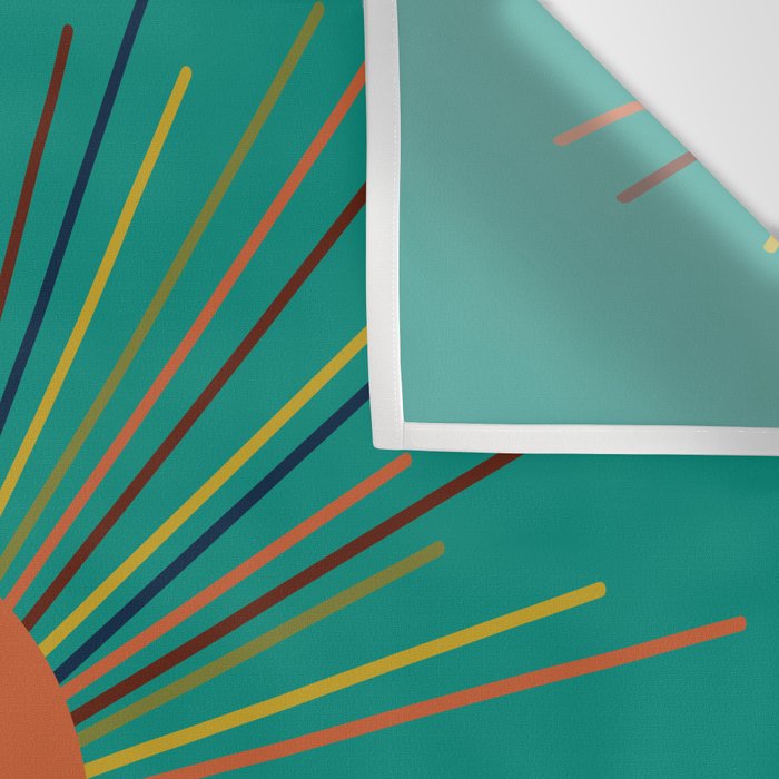 Mid-Century Modern Sunburst - Minimalist Abstract Sun in Mid Mod Orange, Olive, Mustard, and Teal Turquoise Wall Tapestry Gallery Image 3