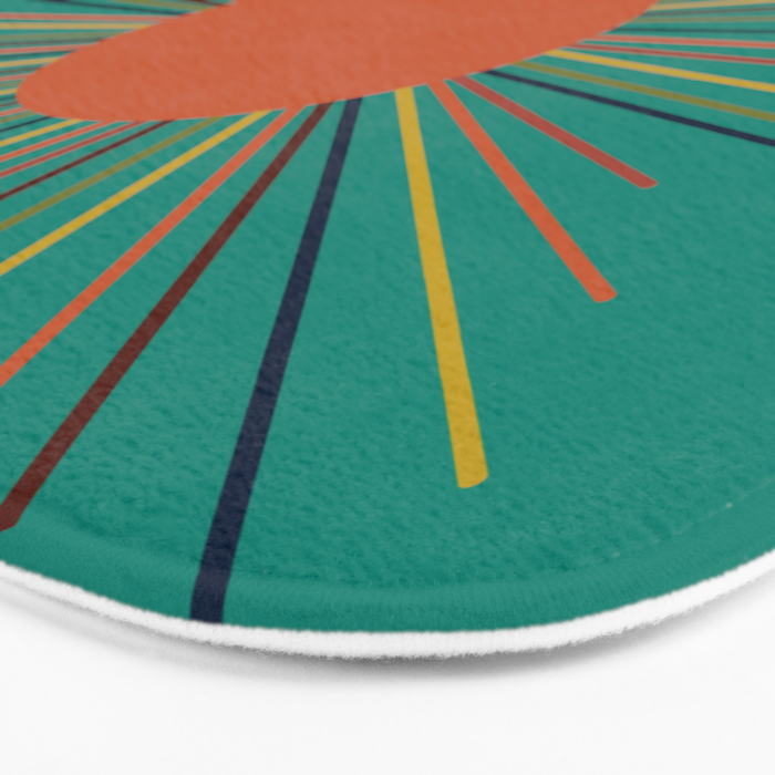 Mid-Century Modern Sunburst - Minimalist Abstract Sun in Mid Mod Orange, Olive, Mustard, and Teal Turquoise Bath Mat Gallery Image 3