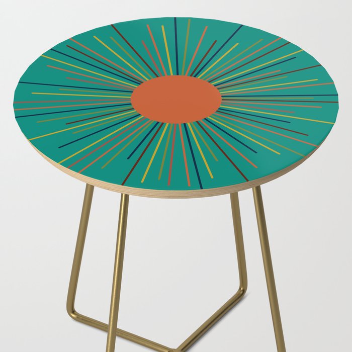 Mid-Century Modern Sunburst - Minimalist Abstract Sun in Mid Mod Orange, Olive, Mustard, and Teal Turquoise Side Table Gallery Image 2
