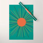 Mid-Century Modern Sunburst - Minimalist Abstract Sun in Mid Mod Orange, Olive, Mustard, and Teal Turquoise Wrapping Paper Gallery Image 1