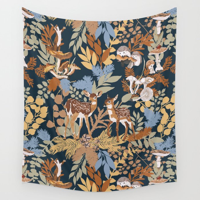 Colorful Dark Forest Animals B Wall Tapestry Gallery Image 4