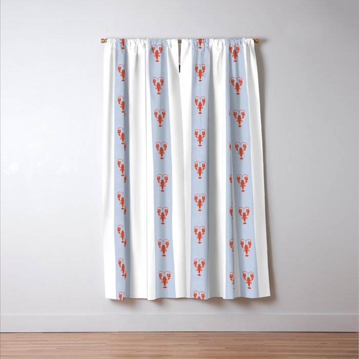 Red Lobsters On Hand-Painted Blue Stripes Window Curtain Gallery Image 3