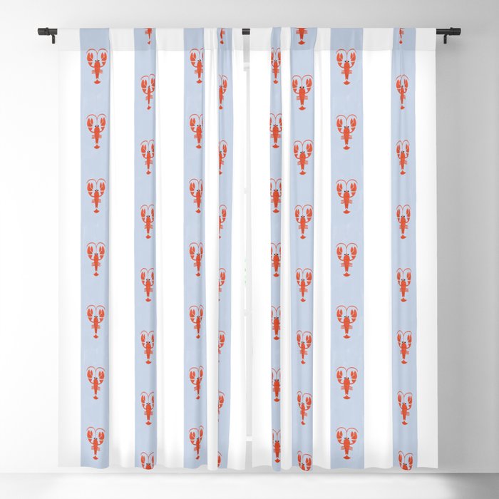 Red Lobsters On Hand-Painted Blue Stripes Window Curtain Gallery Image 1