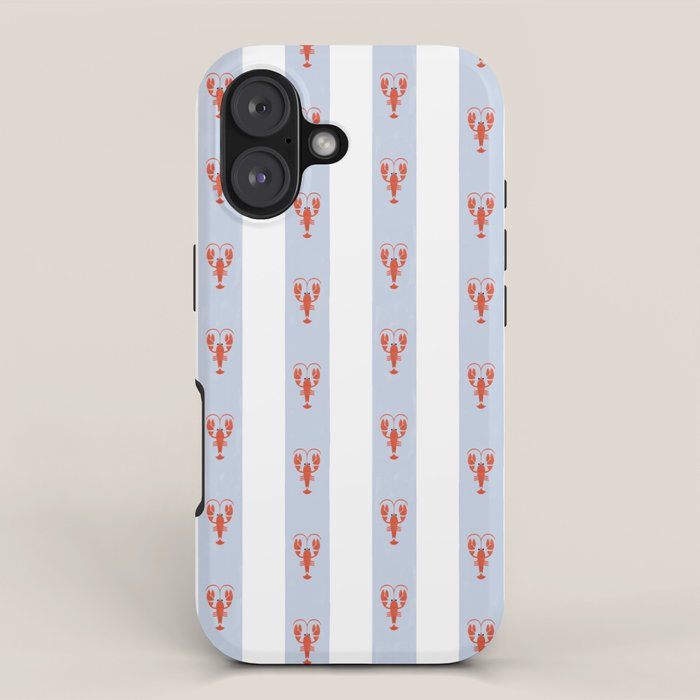 Red Lobsters On Hand-Painted Blue Stripes iPhone Case Gallery Image 1