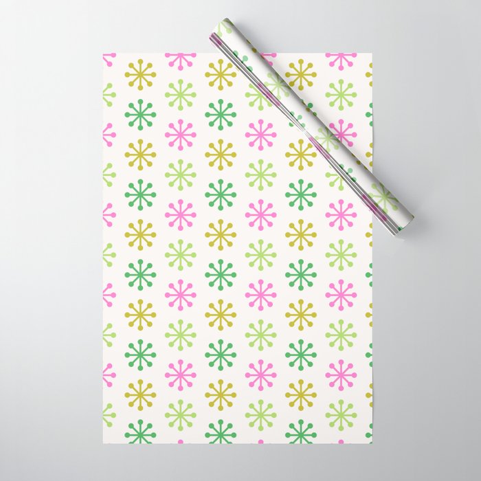 Retro Snowflakes - Pink & Green Wrapping Paper Gallery Image 1