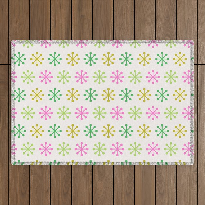 Retro Snowflakes - Pink & Green Outdoor Rug Gallery Image 1