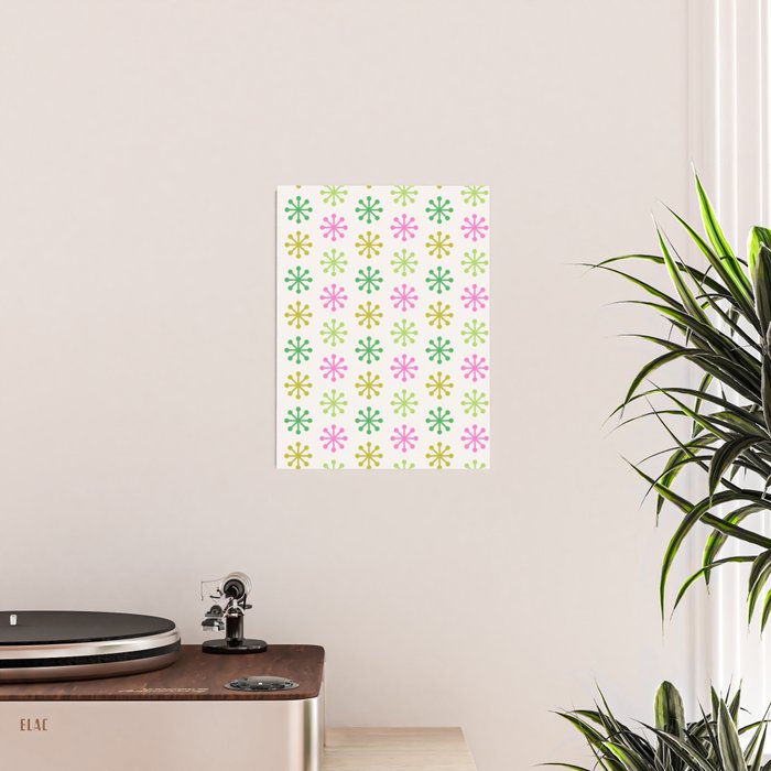 Retro Snowflakes - Pink & Green Poster Gallery Image 2