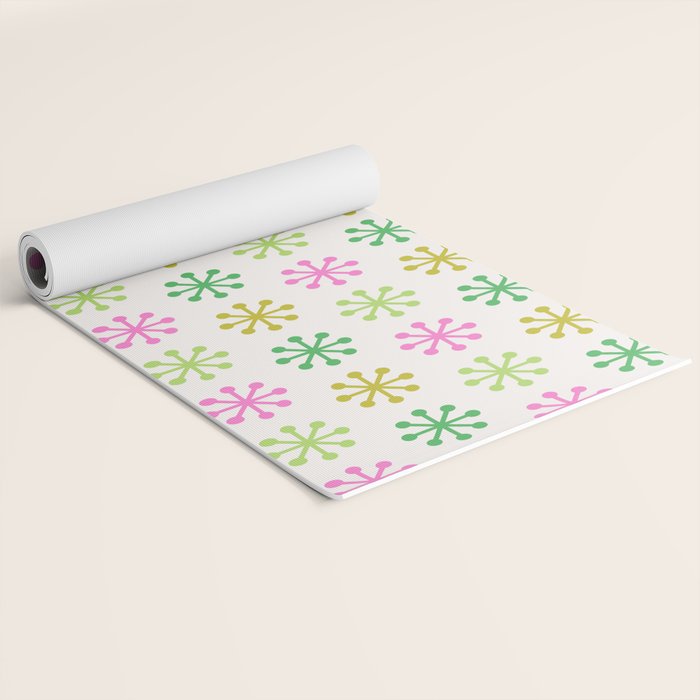 Retro Snowflakes - Pink & Green Yoga Mat Gallery Image 2