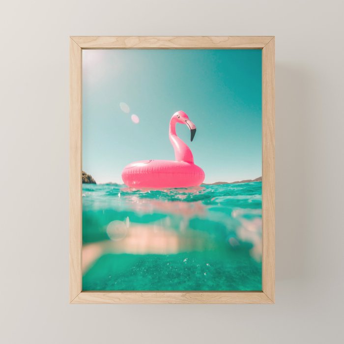 Tropical Summer Ocean, Pink Flamingo Pool Float Mini Art Print Gallery Image 1