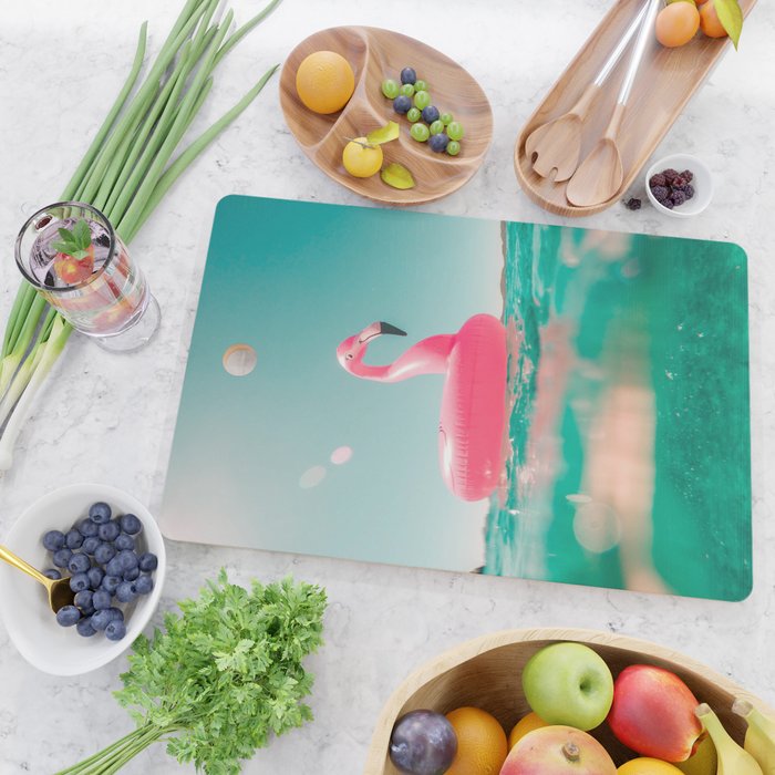Tropical Summer Ocean, Pink Flamingo Pool Float Cutting Board Gallery Image 2