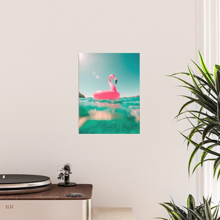 Tropical Summer Ocean, Pink Flamingo Pool Float Poster Gallery Image 2