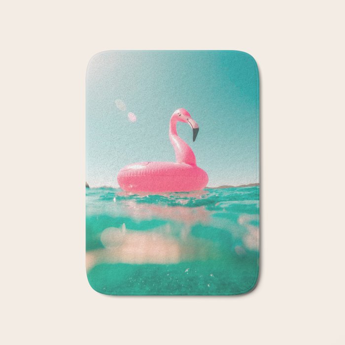 Tropical Summer Ocean, Pink Flamingo Pool Float Bath Mat Gallery Image 1