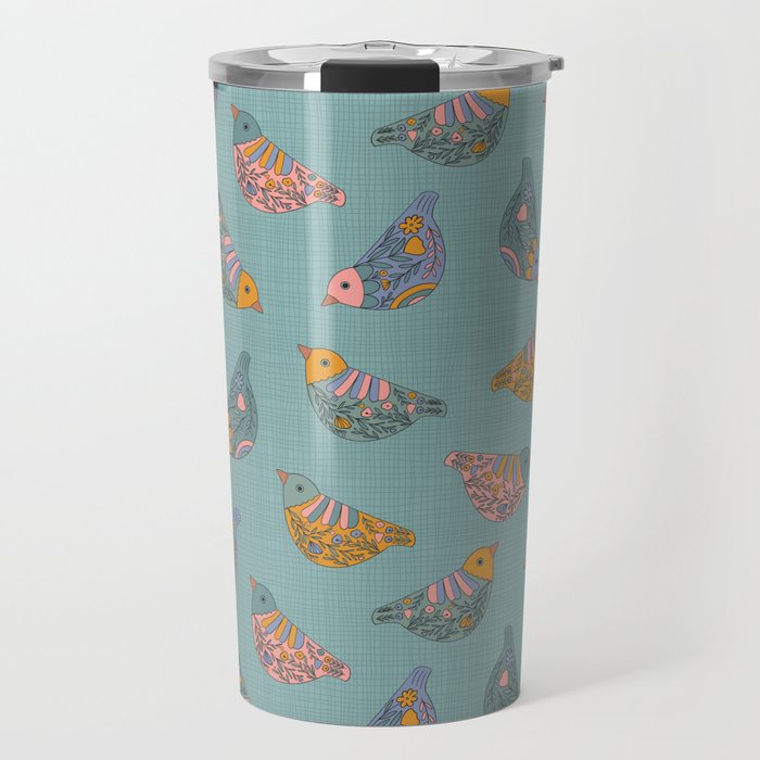 Pastel Bird Pattern  Travel Mug Gallery Image 1