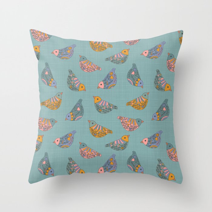 Pastel Bird Pattern  Throw Pillow Gallery Image 6