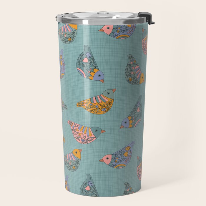 Pastel Bird Pattern  Travel Mug Gallery Image 2