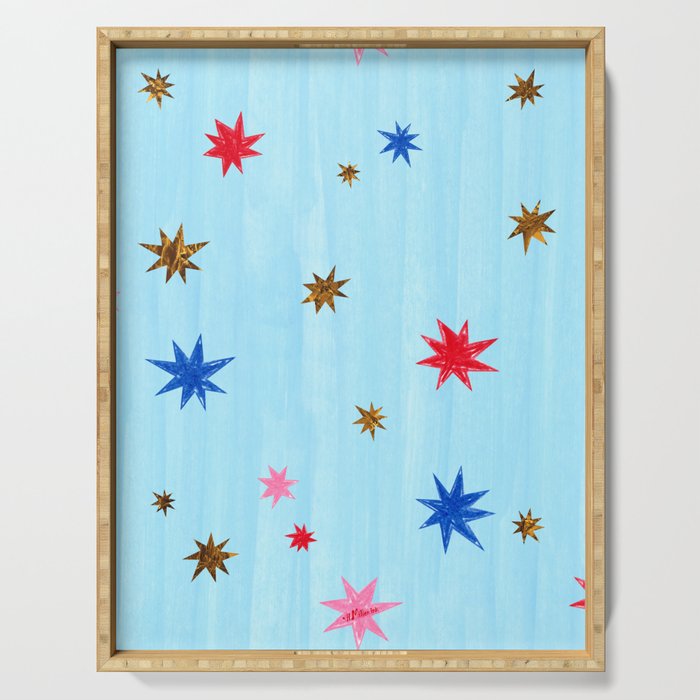 Celestial Star Twinkle in Sky Blue Watercolor Serving Tray Gallery Image 1