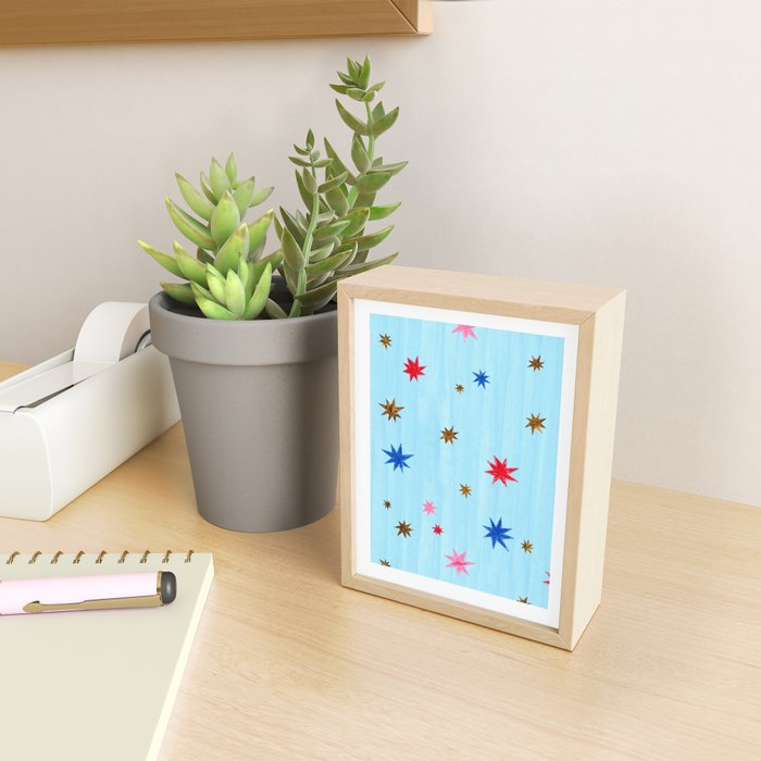 Celestial Star Twinkle in Sky Blue Watercolor Mini Art Print Gallery Image 2