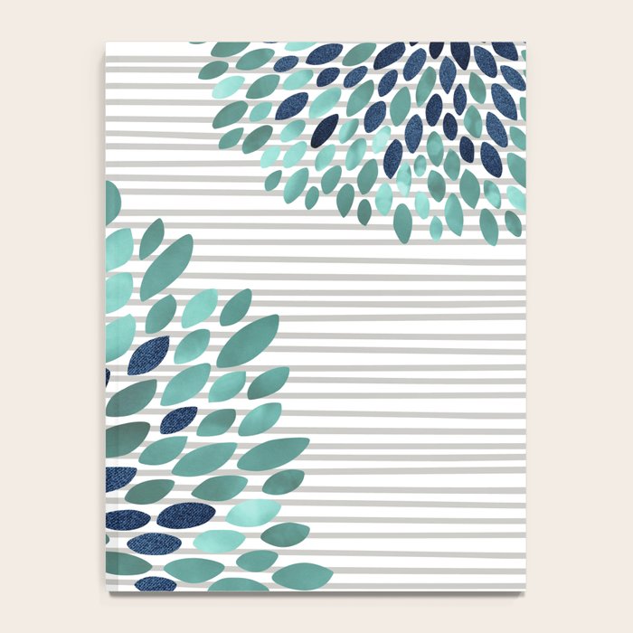 Blooms and Stripes, Aqua and Navy Notebook Gallery Image 4