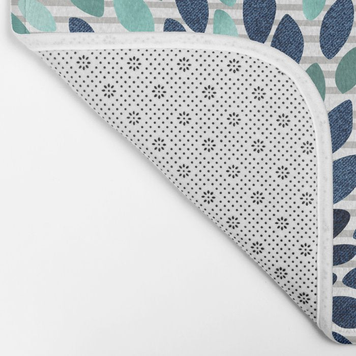 Blooms and Stripes, Aqua and Navy Bath Mat Gallery Image 2