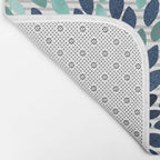 Blooms and Stripes, Aqua and Navy Bath Mat Gallery Image 2