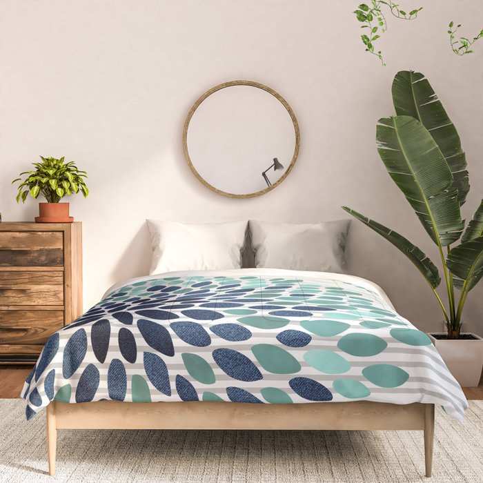 Blooms and Stripes, Aqua and Navy Comforter Gallery Image 3