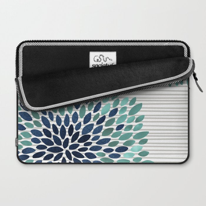 Blooms and Stripes, Aqua and Navy Laptop Sleeve Gallery Image 2