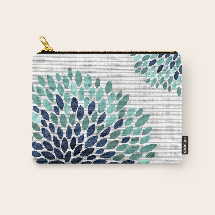 Blooms and Stripes, Aqua and Navy Carry All Pouch Gallery Image 1