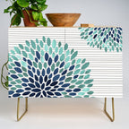 Blooms and Stripes, Aqua and Navy Credenza Gallery Image 1