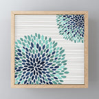 Blooms and Stripes, Aqua and Navy Mini Art Print Gallery Image 1