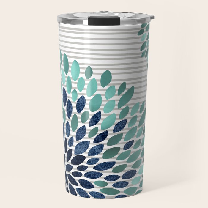Blooms and Stripes, Aqua and Navy Travel Mug Gallery Image 1