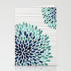 Blooms and Stripes, Aqua and Navy Stationery Card Gallery Image 2
