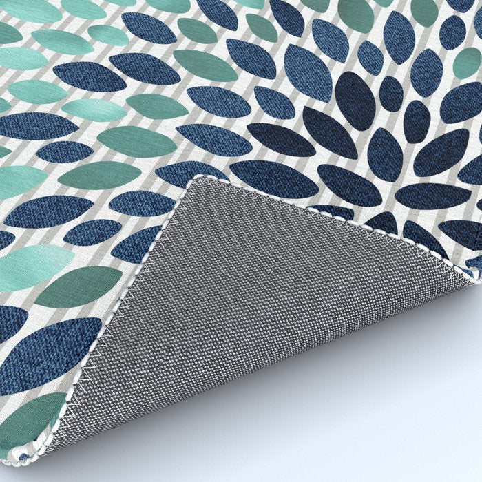 Blooms and Stripes, Aqua and Navy Rug Gallery Image 4