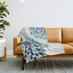 Blooms and Stripes, Aqua and Navy Throw Blanket Gallery Image 1