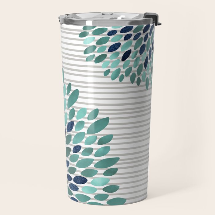 Blooms and Stripes, Aqua and Navy Travel Mug Gallery Image 2