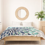 Blooms and Stripes, Aqua and Navy Duvet Cover Gallery Image 3
